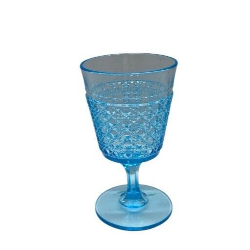 VINTAGE USA BLUE DEPRESSION GLASS GOBLET Windsor Button Cane